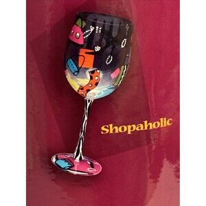 Lolita Love My Wine Shopaholic 15 Oz Wine Glass Hand Painted Recipe Bottom